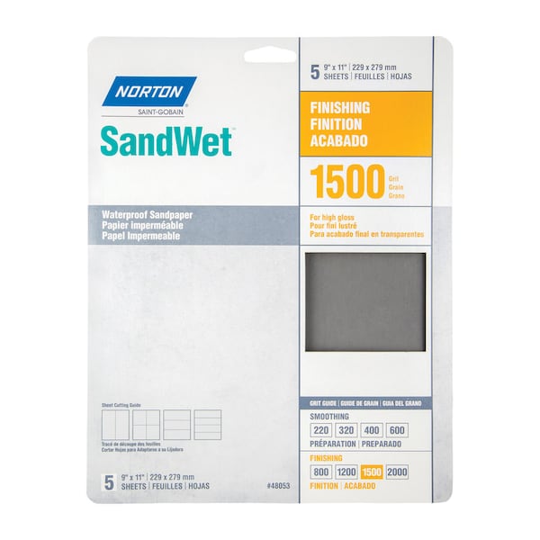 Norton Abrasives Norton SandWet 11 in. L X 9 in. W 1500 Grit Aluminum Oxide Waterproof Sandpaper 5 pk 7660748053 - main